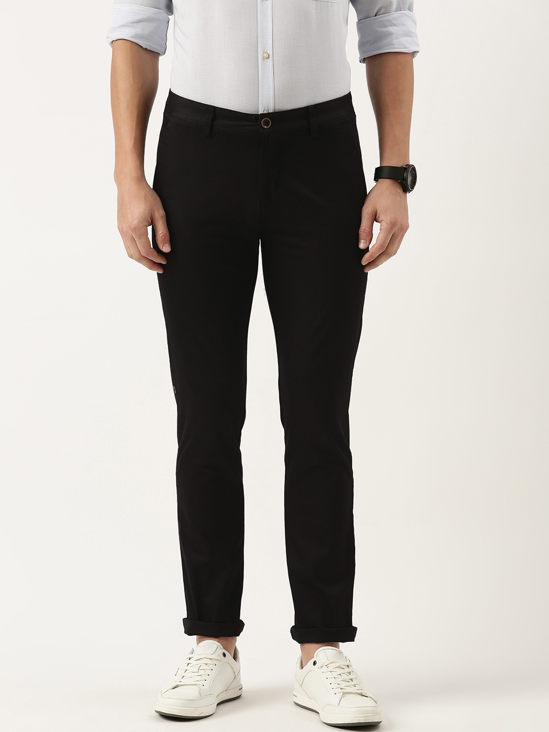 

Peter England Men Slim Fit Chinos Trousers, Black