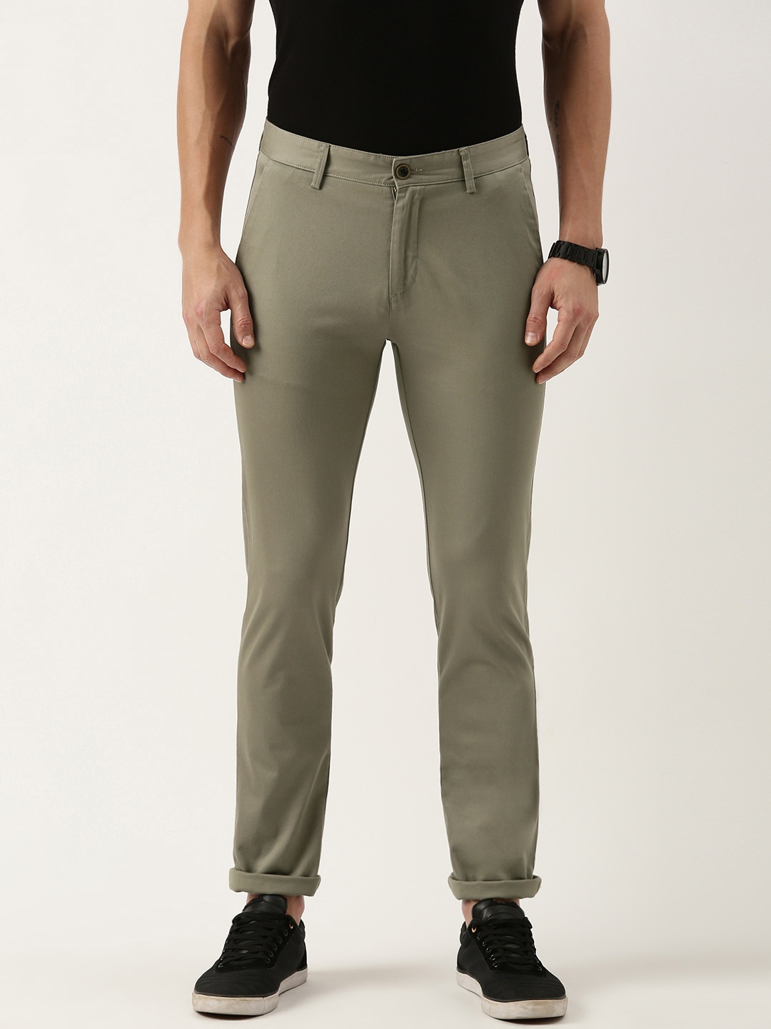 

Peter England Men Slim Fit Chinos Trousers, Olive