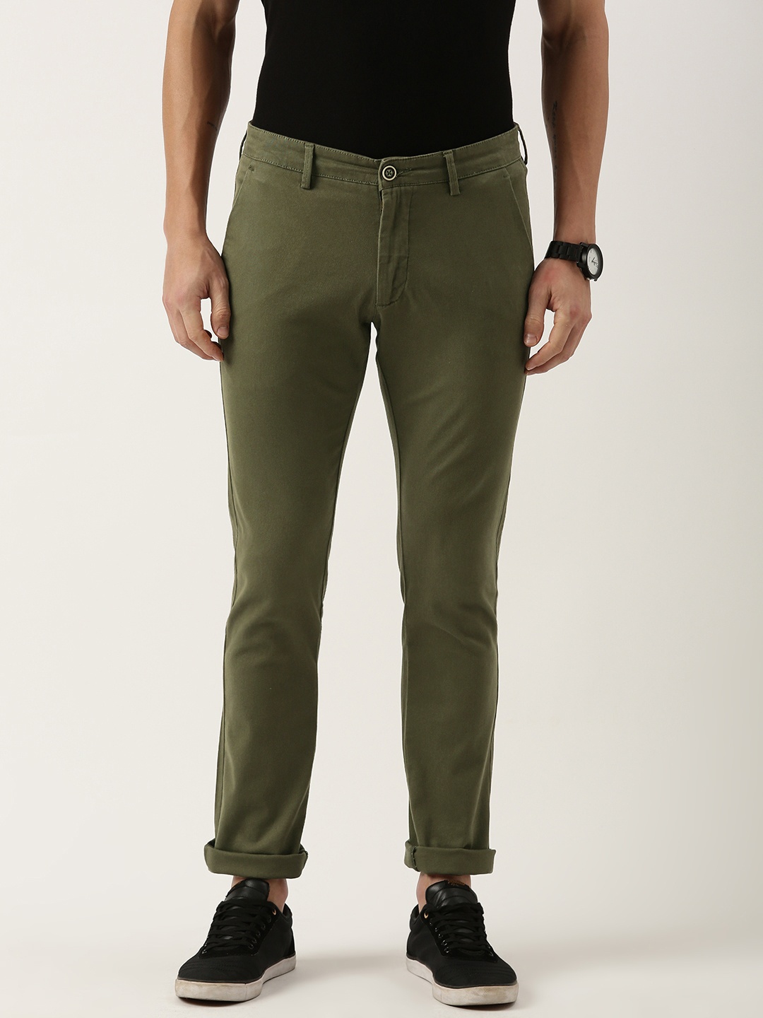 

Peter England Men Slim Fit Chinos Trousers, Olive