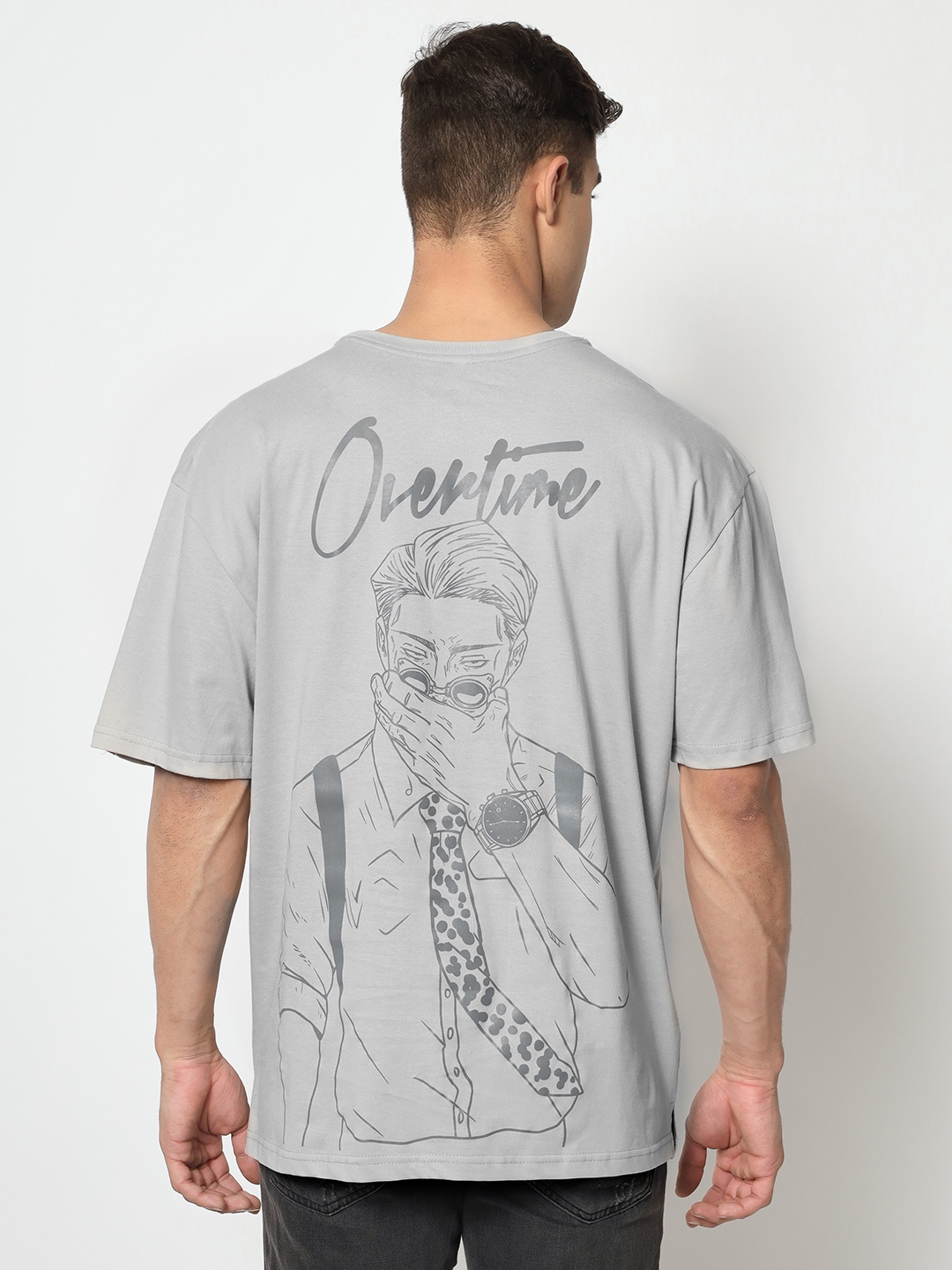 

COMICSENSE Men Anime Printed Jujutsu Kaisen Cotton Oversized Tshirt, Grey