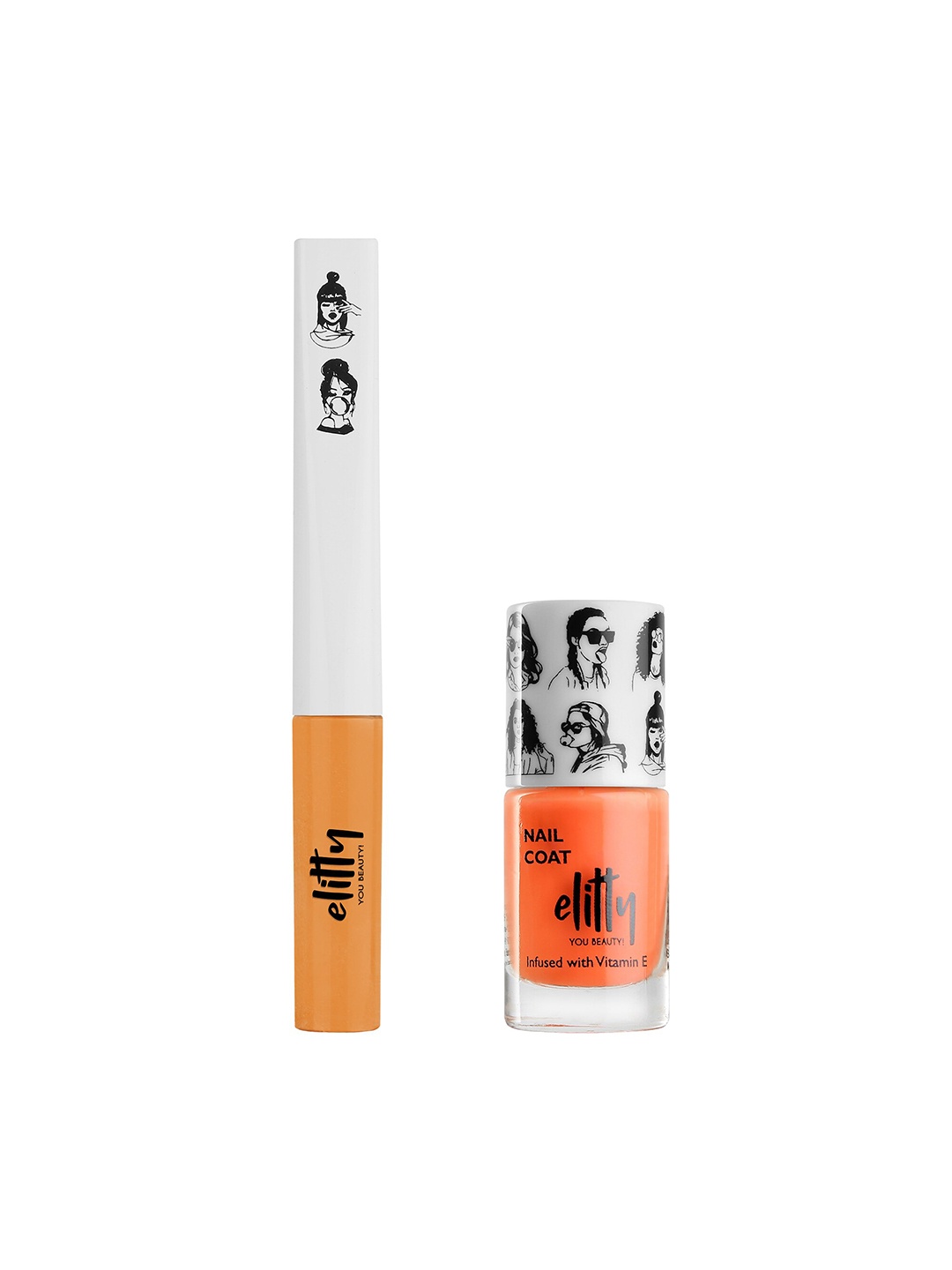 

Elitty Pack of 2 Eyeliner-Devils Advocate & Nail Paint-Juicy Gossip Shes Fire combo, Orange