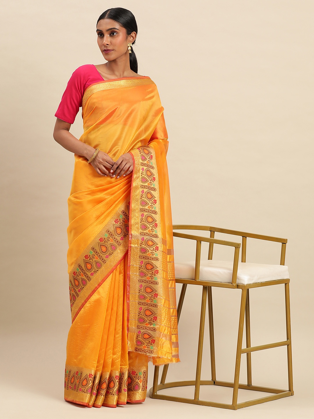 

Indian Women Zari Saree, Yellow