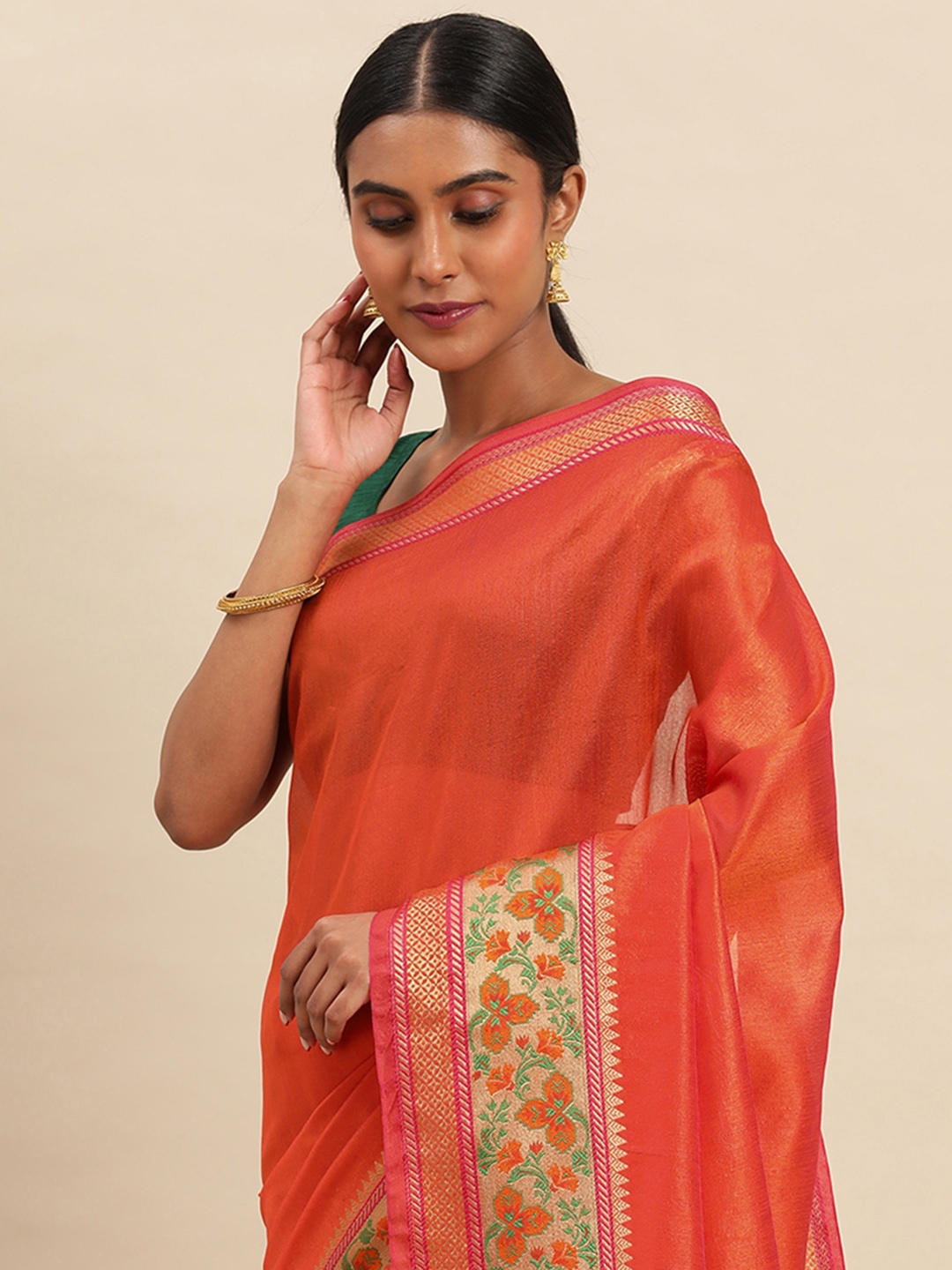 

Indian Women Zari Saree, Orange