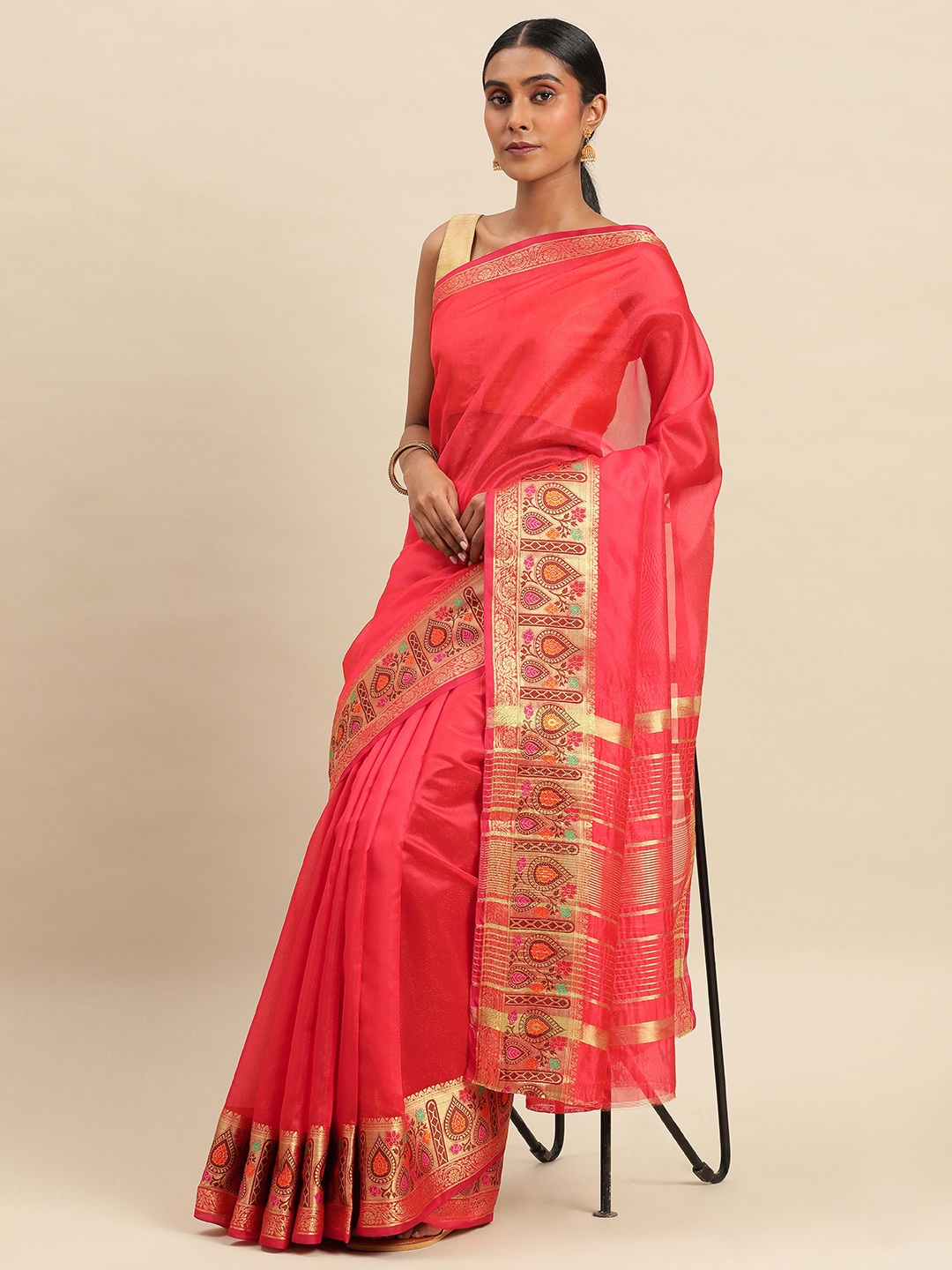 

Indian Women Zari Saree, Red