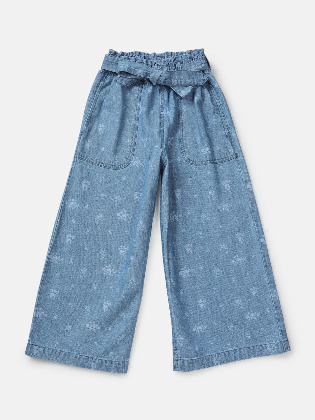 

Gini and Jony Girls Abstract Printed Plain Oversized Denim Culottes, Blue