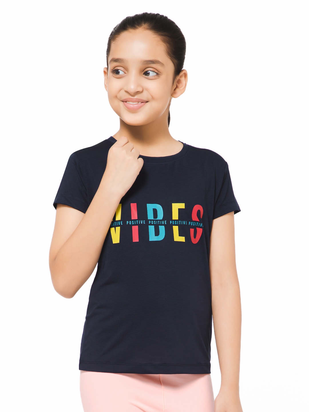 

Bodycare Kids Girls Typography Printed Casual T-shirt, Navy blue
