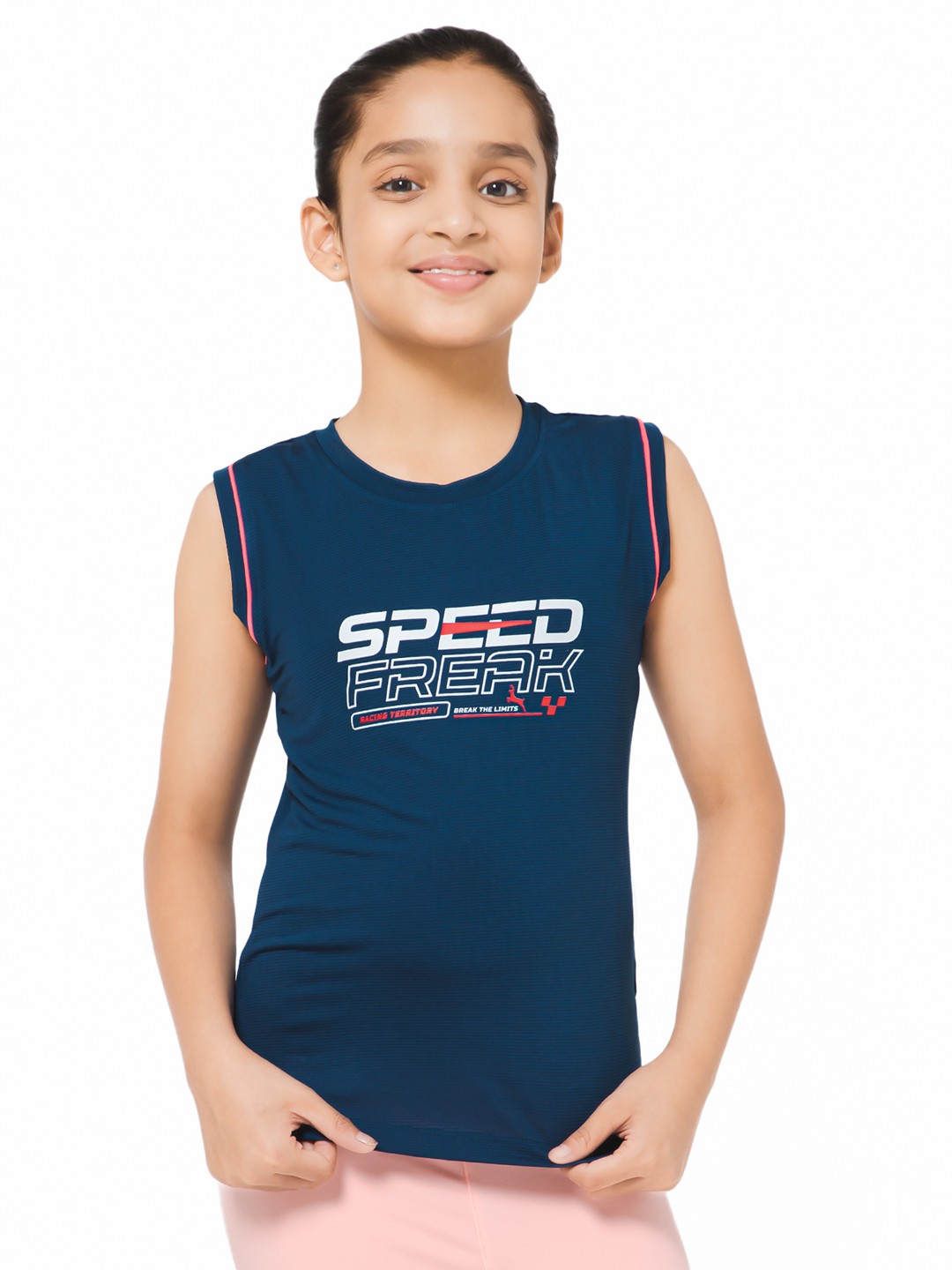 

Bodycare Kids Girls Typography Printed Sleeveless Casual T-Shirt, Blue
