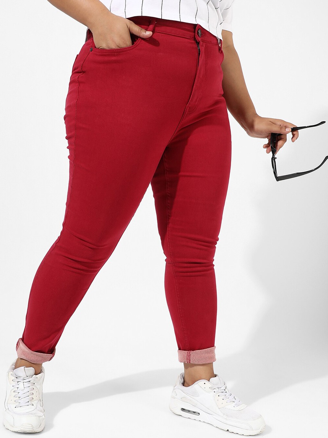 

Instafab Plus Plus Size Women Mid-Rise Jean Skinny Fit Stretchable Jeans, Red