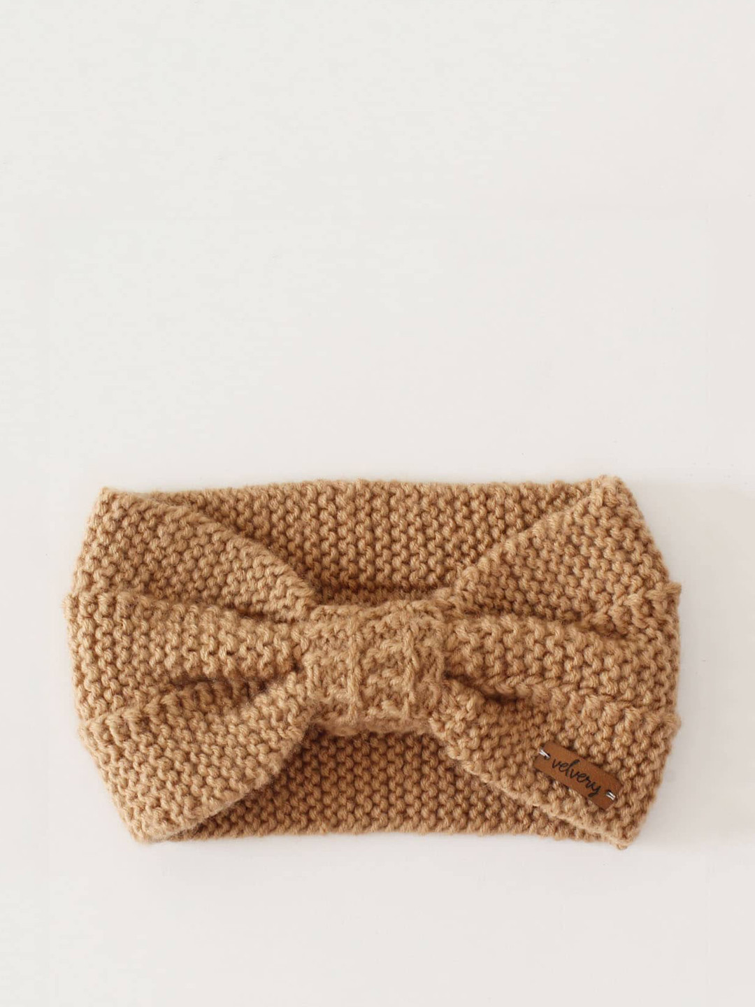 

Velvery Women Knitted Woollen Headband With Bow, Beige