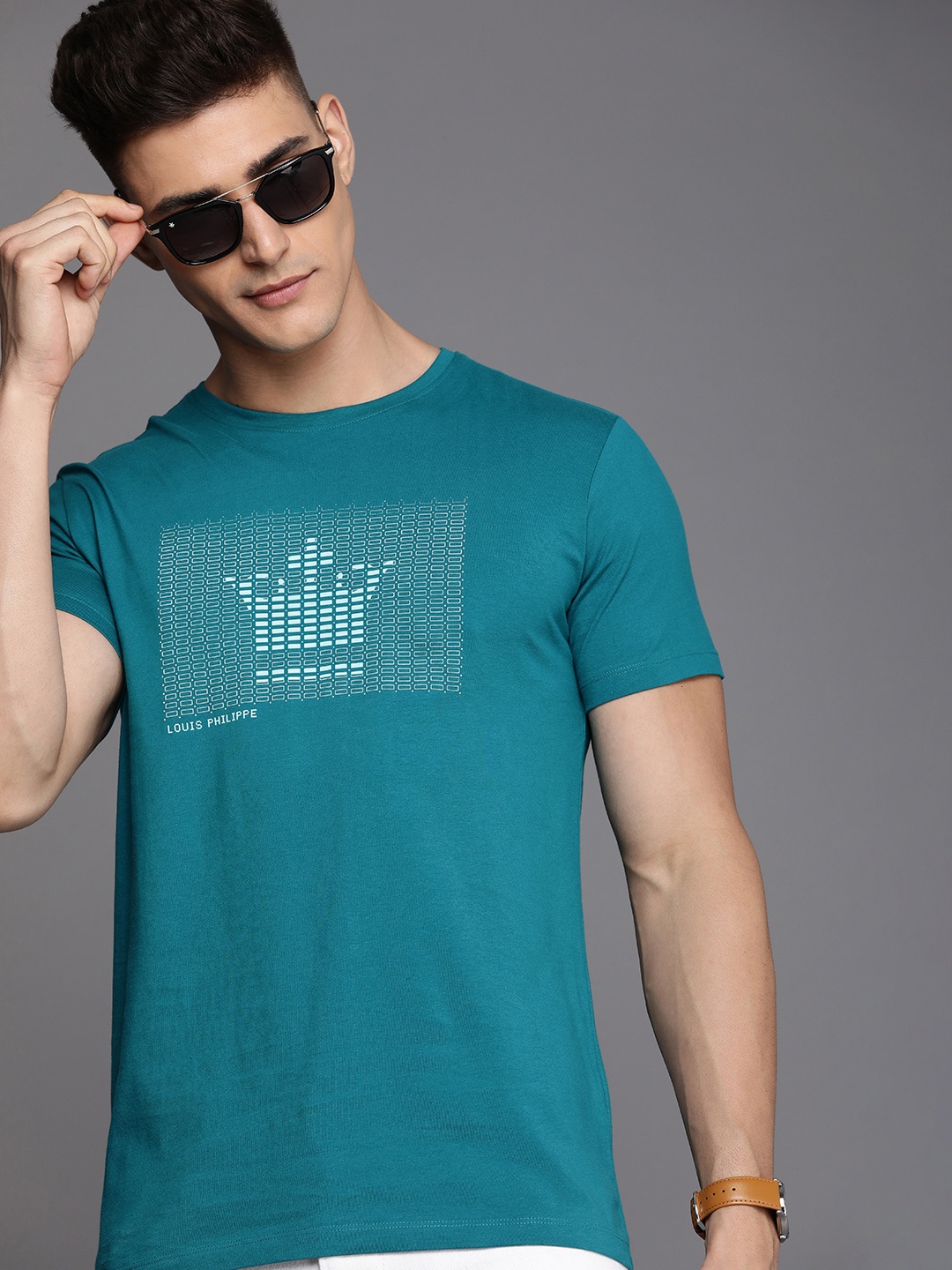 

Louis Philippe Sport Men Printed Pure Cotton Slim Fit T-shirt, Teal