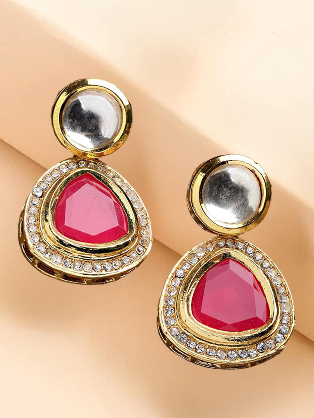 

OOMPH Triangle Shape Ethnic Drop Earrings, Gold