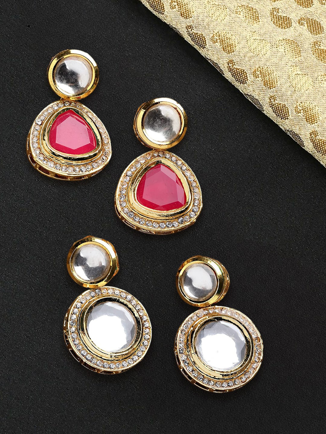 

OOMPH Set Of 2 Triangle Shaped Drop Earrings, Gold