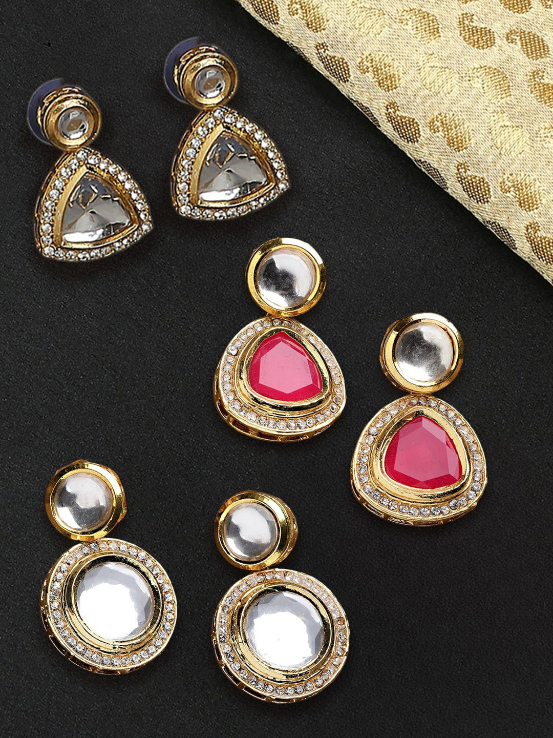 

OOMPH Set Of 3 Triangle Shaped Drop Earrings, Gold