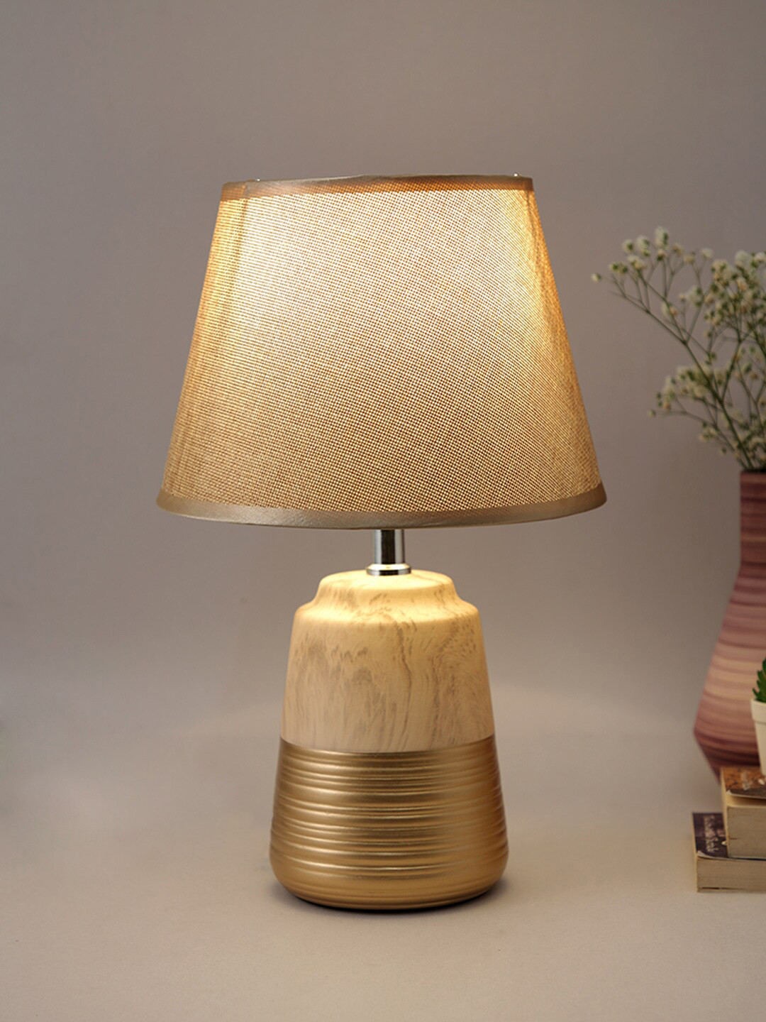 

TAYHAA Beige Textured Wooden Table Lamp