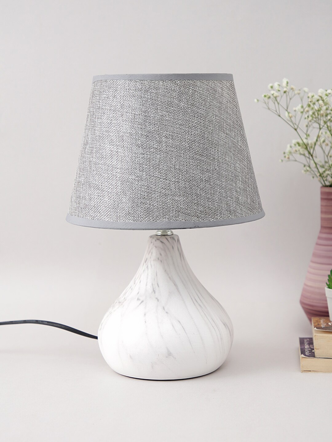 

TAYHAA Grey & White Marble Finish Bottle Style Ceramic Table Lamp