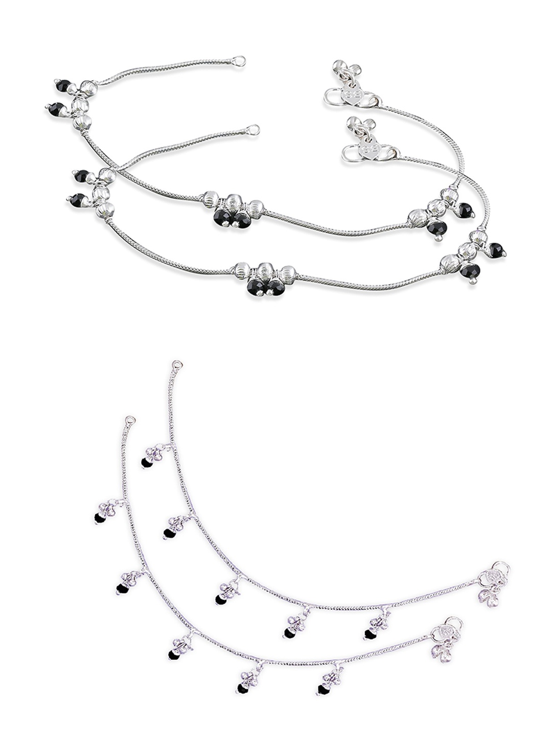 

RUHI COLLECTION Set Of 2 Silver-Plated Beaded Brass Anklets