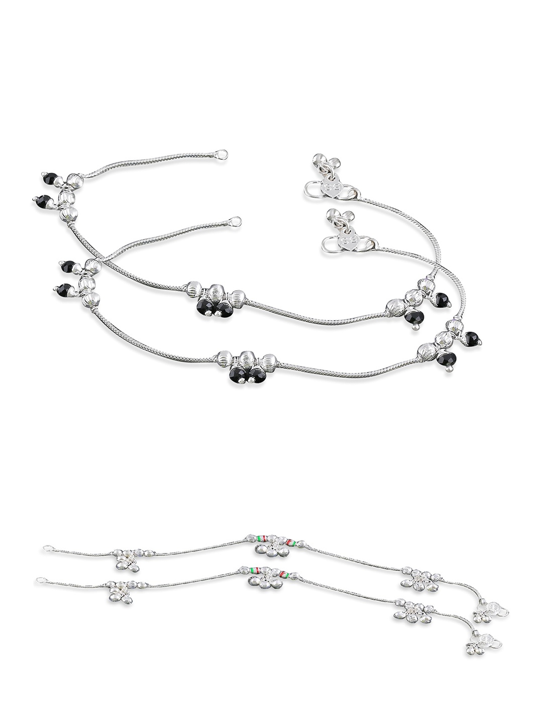 

RUHI COLLECTION Set Of 2 Silver-Plated Beaded Anklets