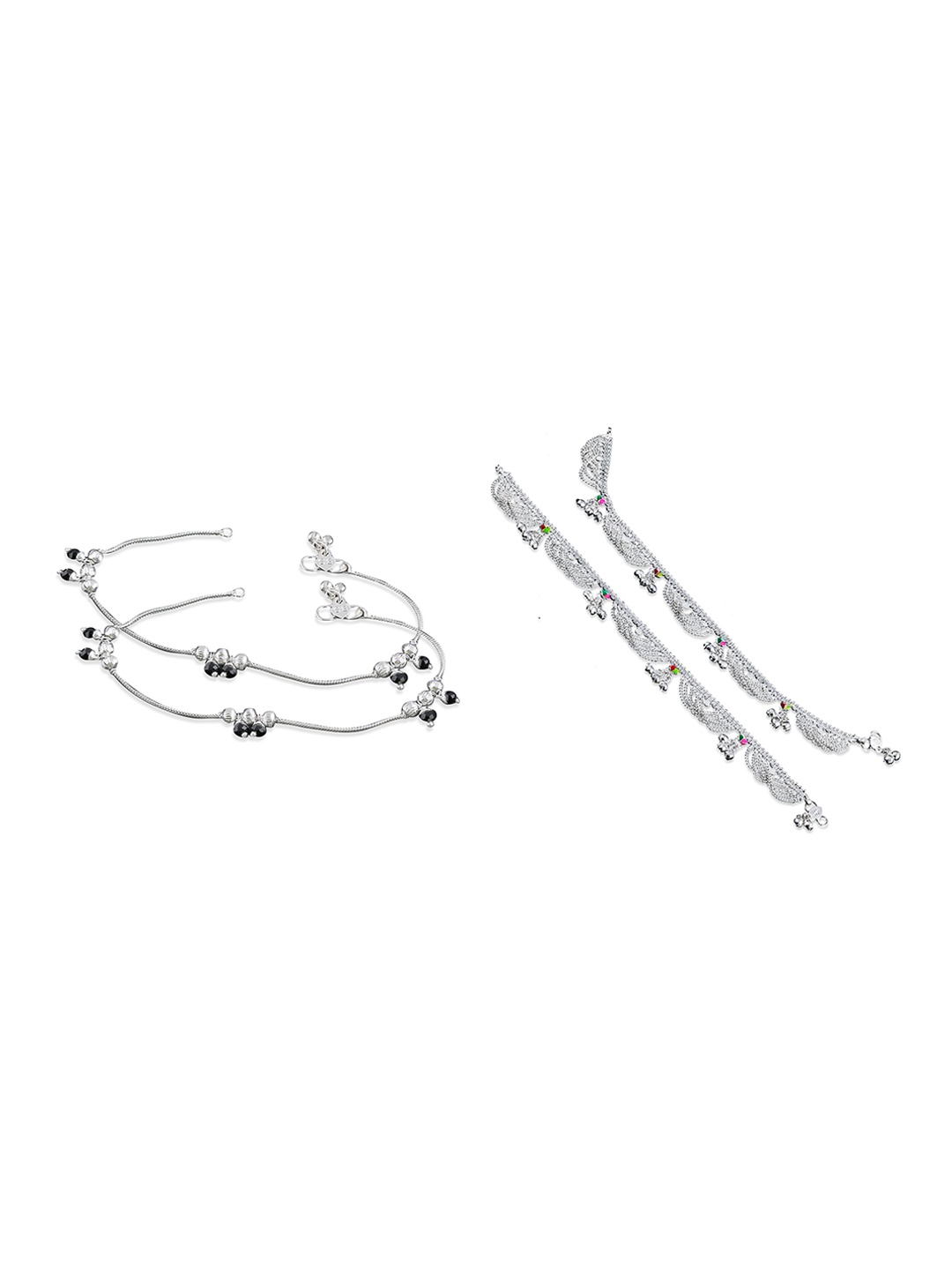 

RUHI COLLECTION Set Of 2 Silver-Plated Beaded Anklets