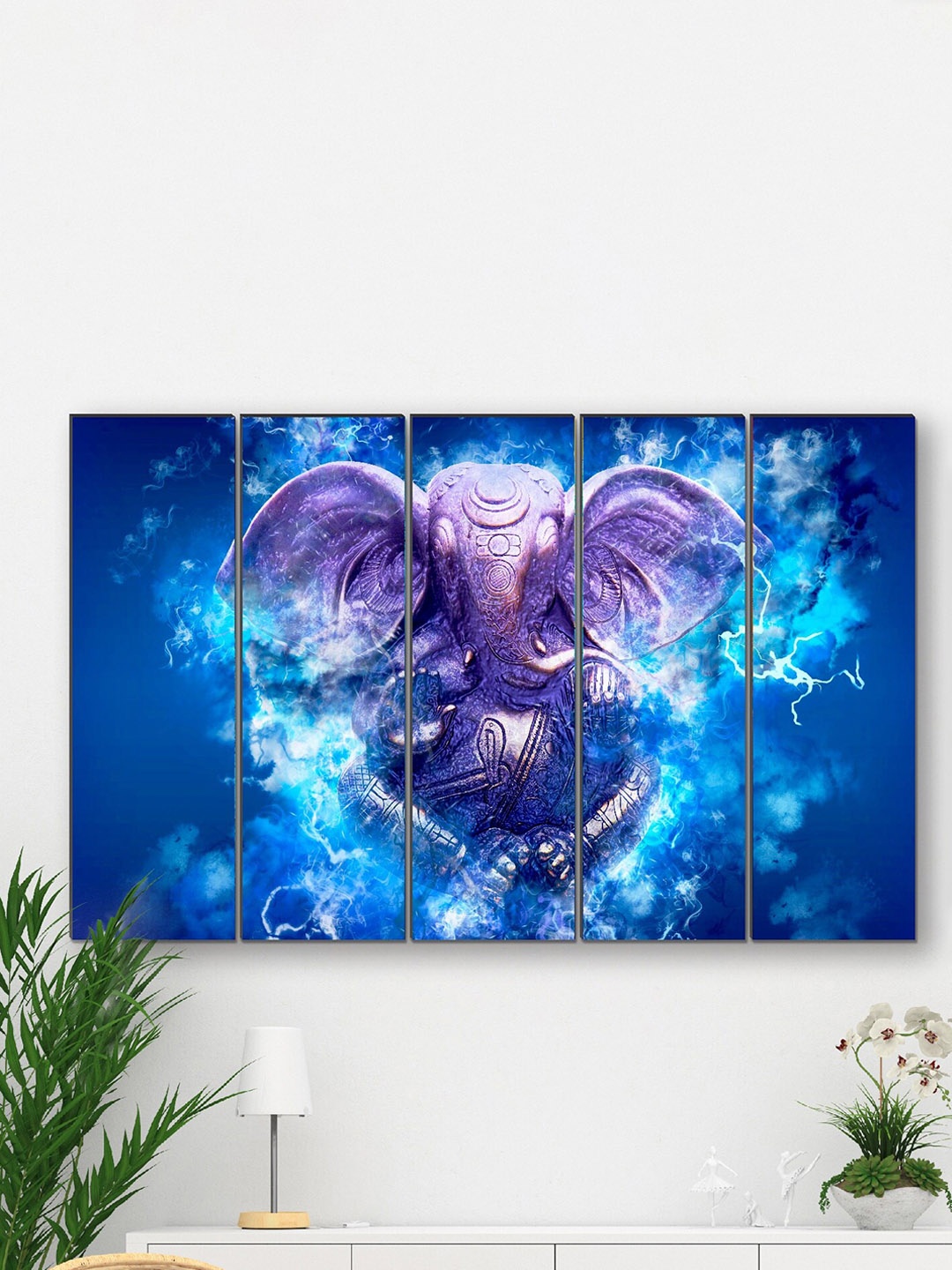 

SAF Blue & Purple 5-Pieces 3D Ganesha Printed Framed Wall Art