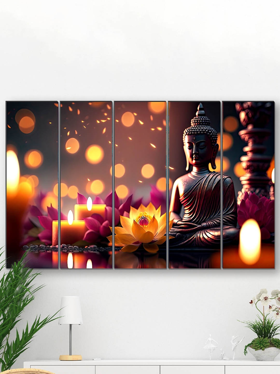 

SAF Yellow & Pink 5 Pieces Buddha Religious Theme Painting Wall Art