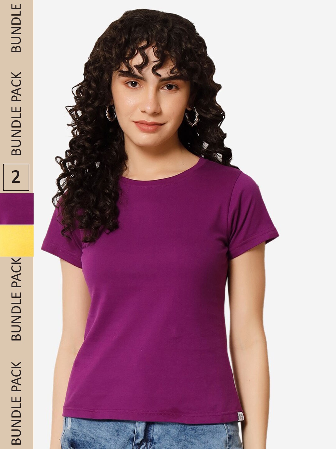 

XOXO Design Pack Of 2 Round Neck Pure Cotton T-shirt, Purple