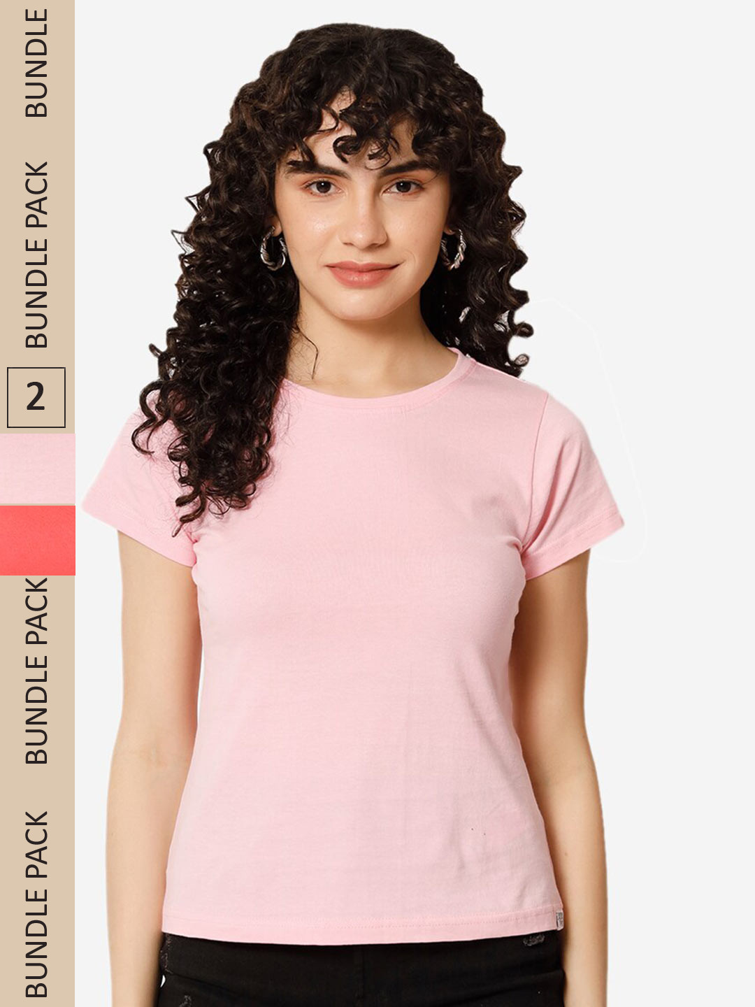 

XOXO Design Pack Of 2 Round Neck Pure Cotton T-shirt, Pink