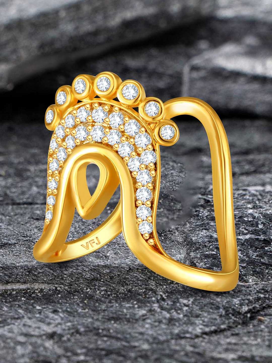 

Vighnaharta Gold-Plated CZ-Studded Finger Ring