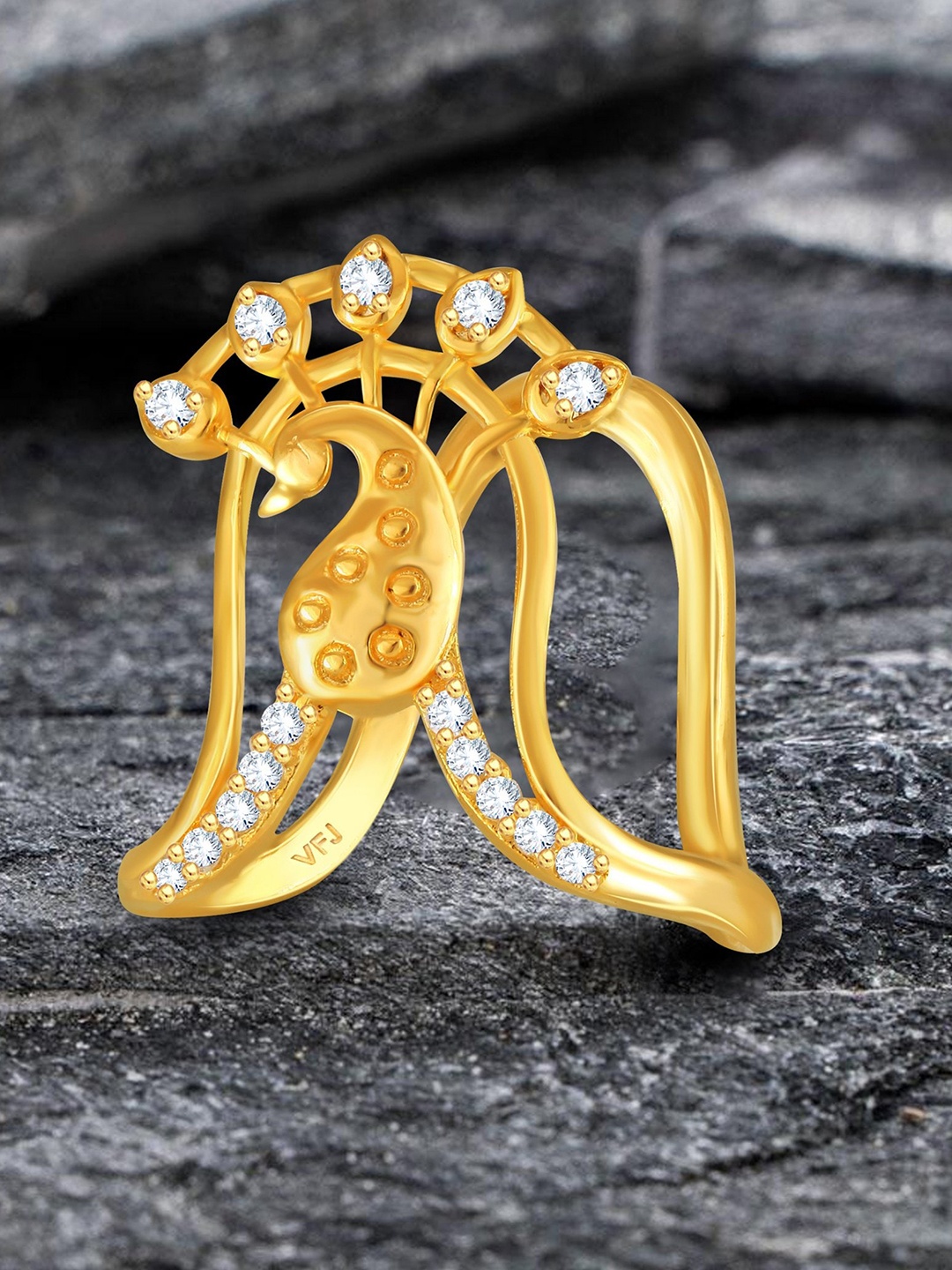 

Vighnaharta Gold-Plated Cubic Zirconia-Studded Ghoda Vanki Ring
