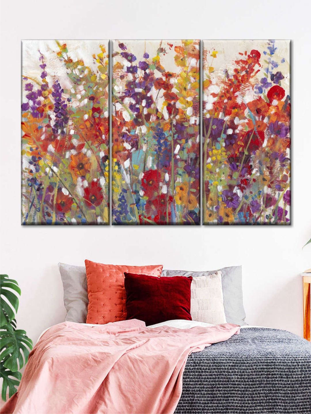 

POSTERS AND TRUSS 3 Pieces Purple & Red Variety Of Flowers Painting Wall Art