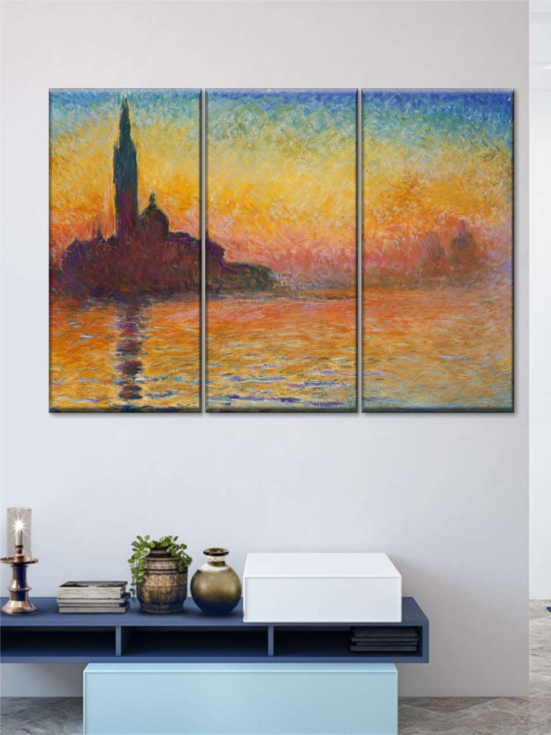 

POSTERS AND TRUSS Orange Colored & Blue 3 Pieces San Giorgio Maggiore At Dusk Wall Art