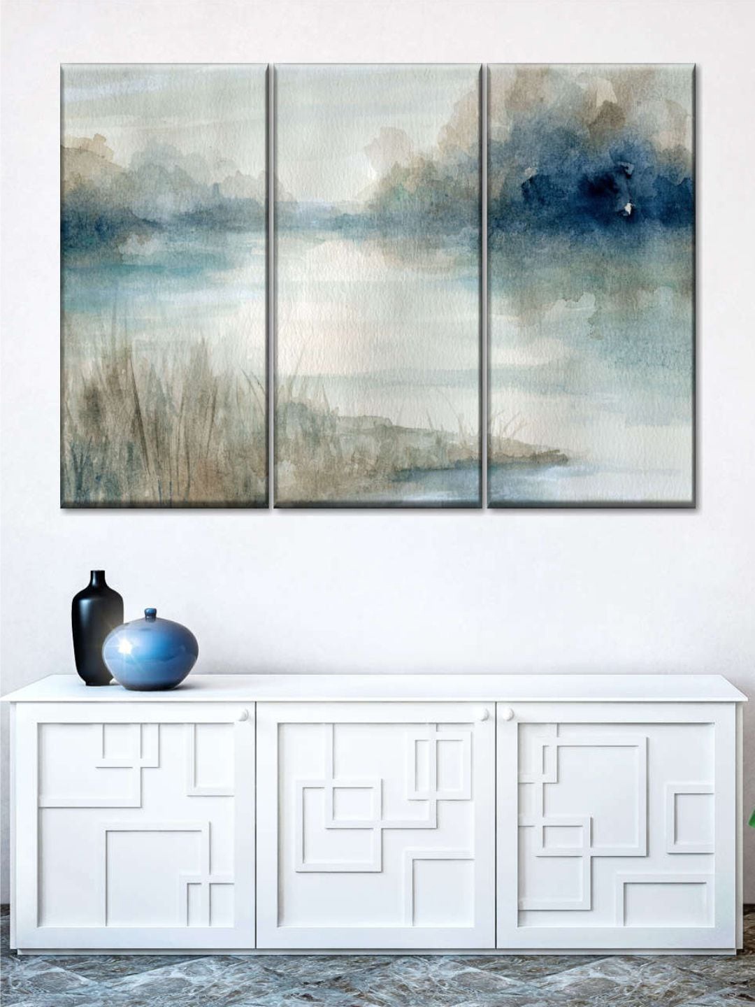 

POSTERS AND TRUSS White & Blue 3 Pieces Painting Wall Art