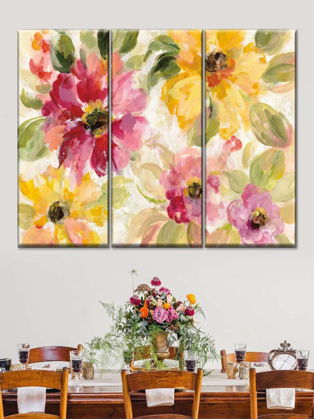 

POSTERS AND TRUSS Red & Green 3 Pieces Painting Wall Art, Yellow