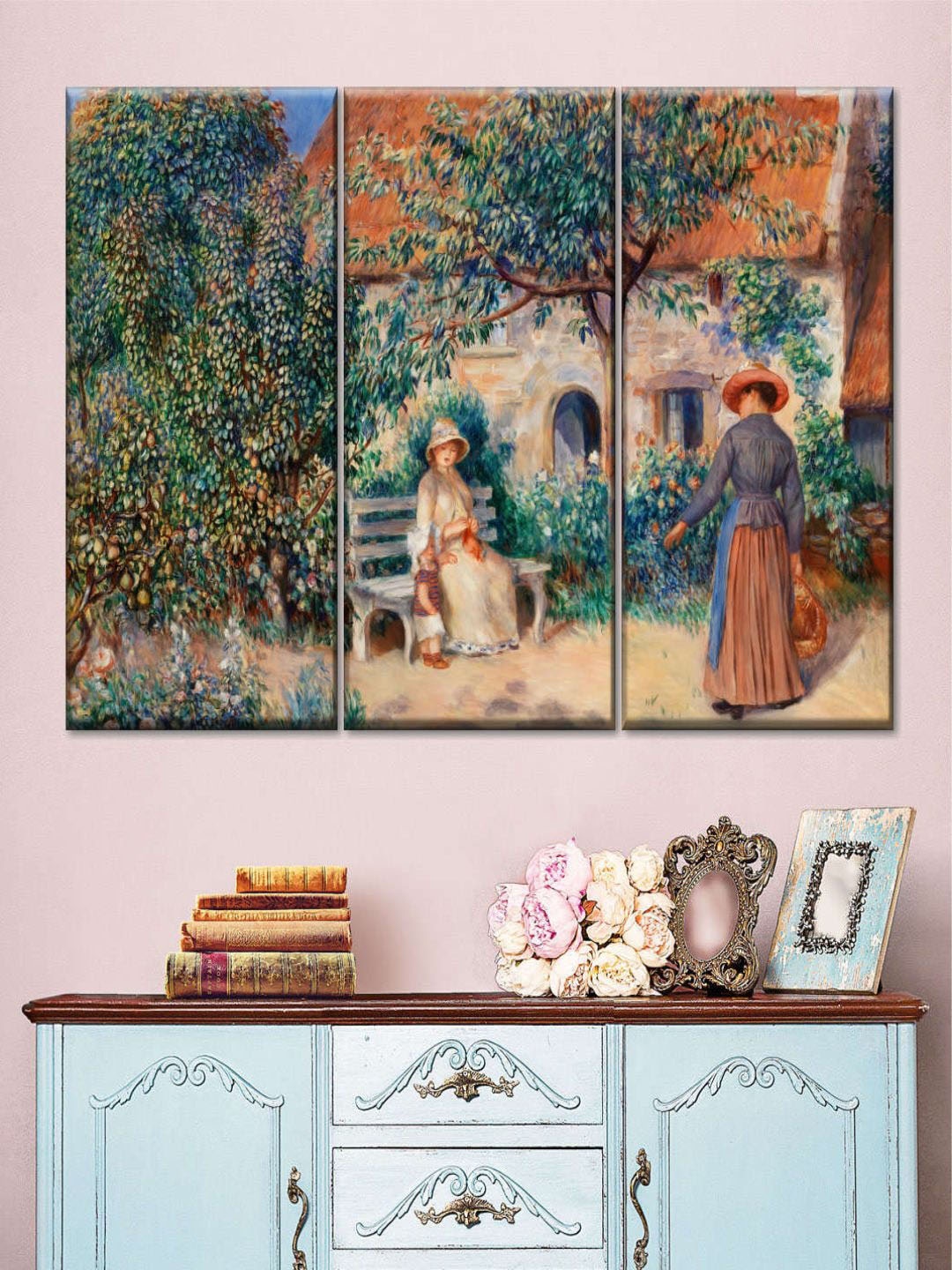 

POSTERS AND TRUSS 3 Pieces Green & Beige Painting Wall Art