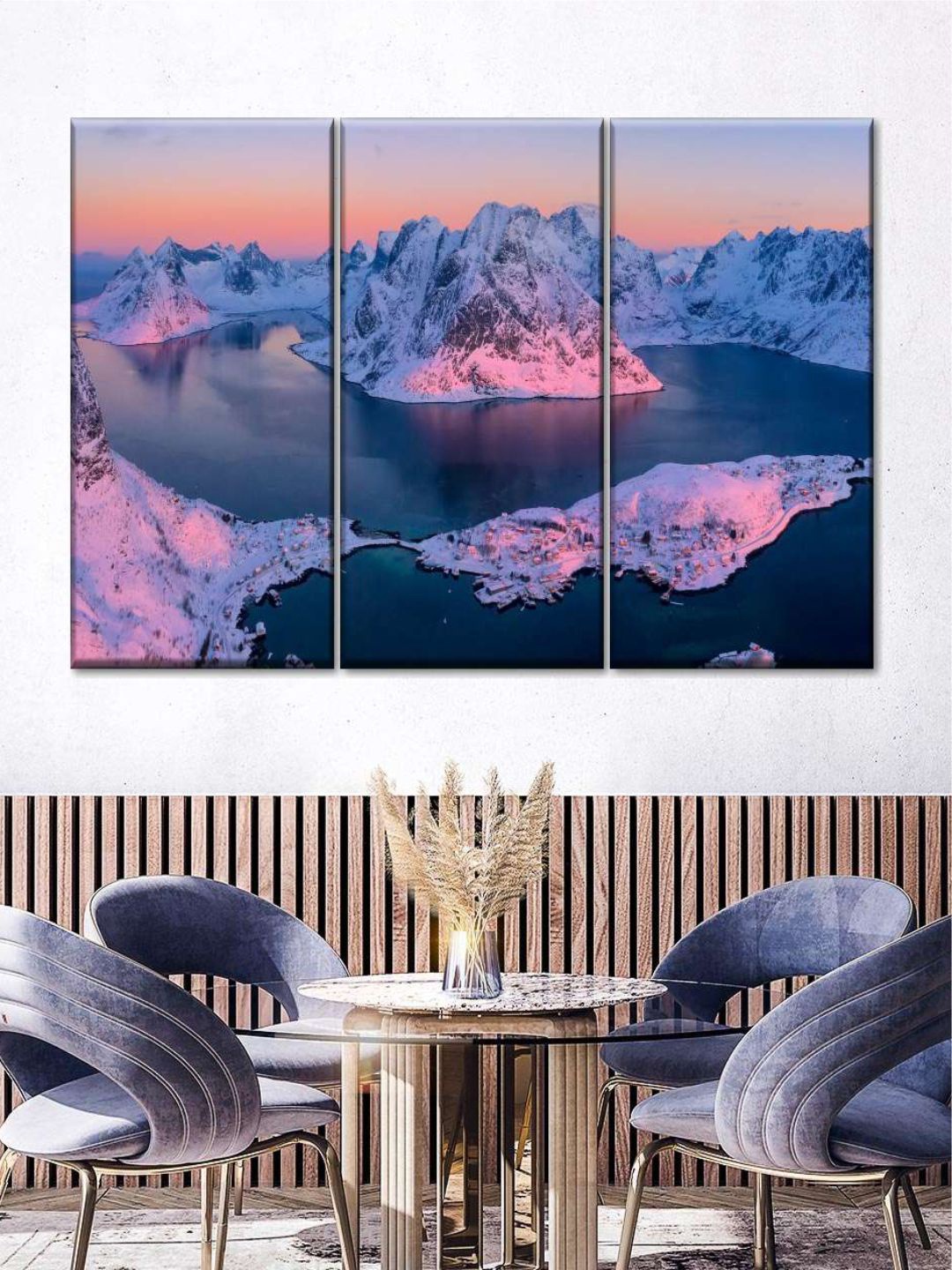 

POSTERS AND TRUSS Purple & Pink 3 Pieces Sunrise Wall Art, Blue