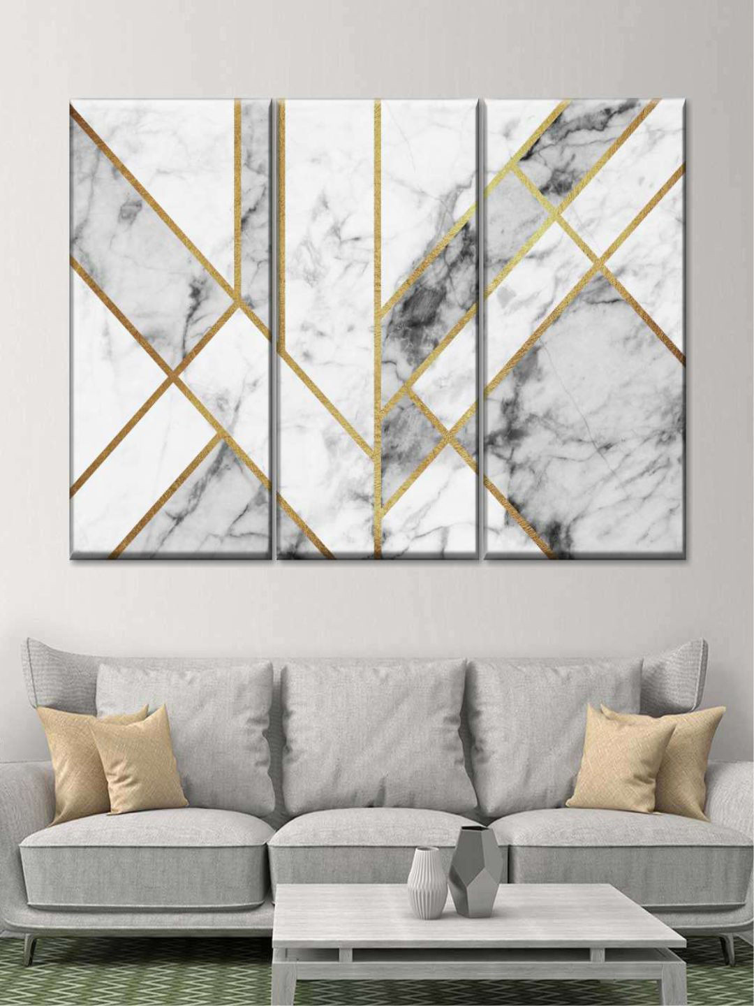 

POSTERS AND TRUSS White & Grey 3 Pieces Marble Texture Geometric Abstract Wall Art