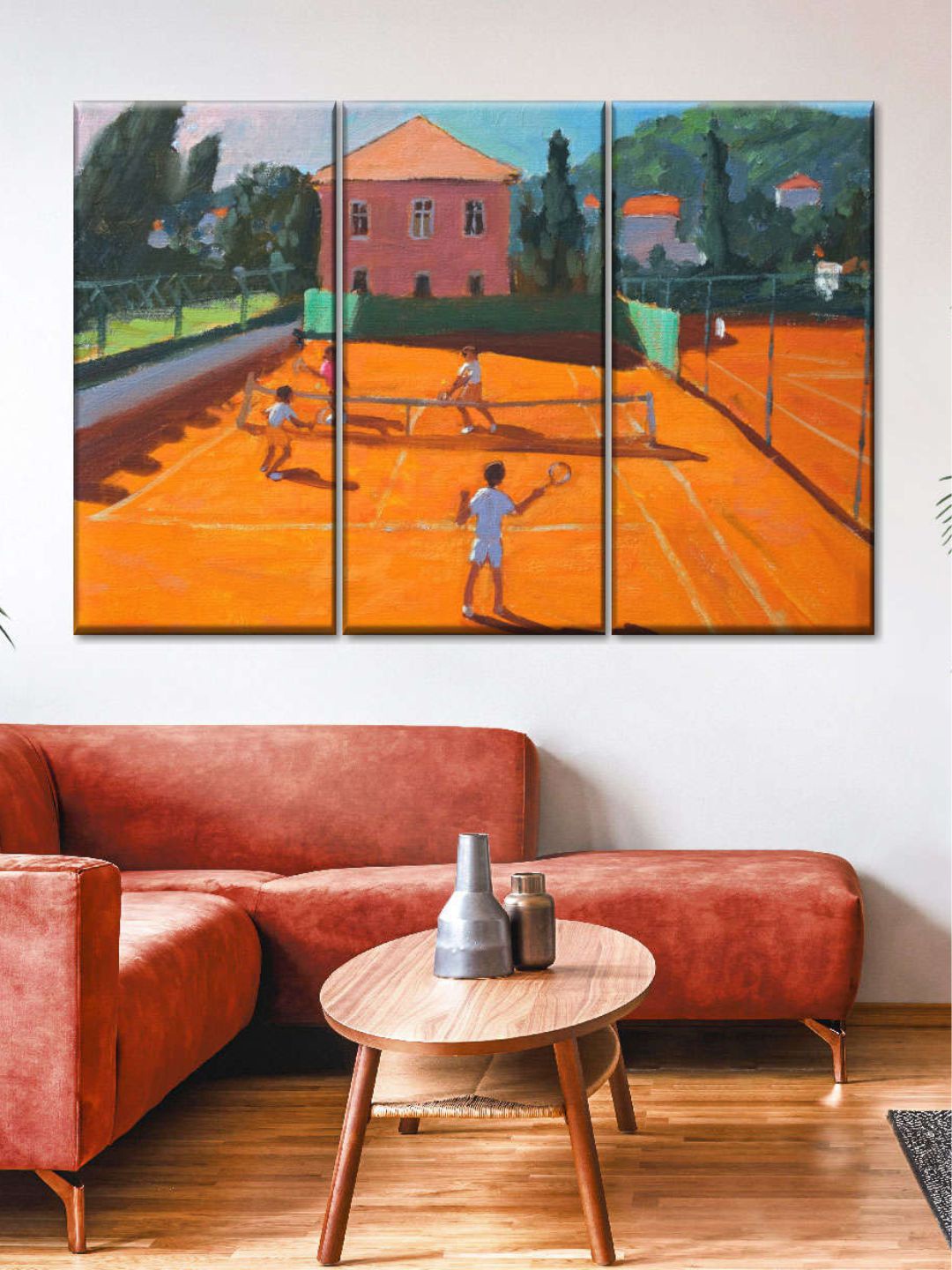 

POSTERS AND TRUSS Orange 3 Pieces Clay Court Tennis Lapad Croatia Printed Framed Wall Art