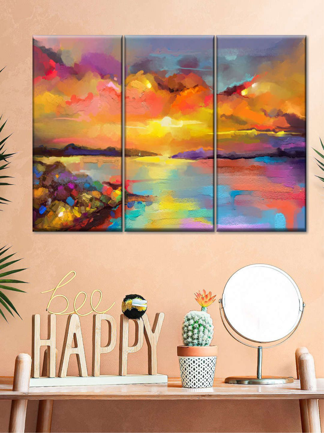 

POSTERS AND TRUSS Orange Colored & Blue 3 Pieces Painting Wall Art