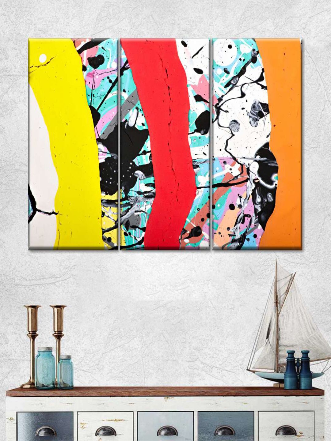 

POSTERS AND TRUSS Red & Yellow 3 Pieces Painting Wall Art