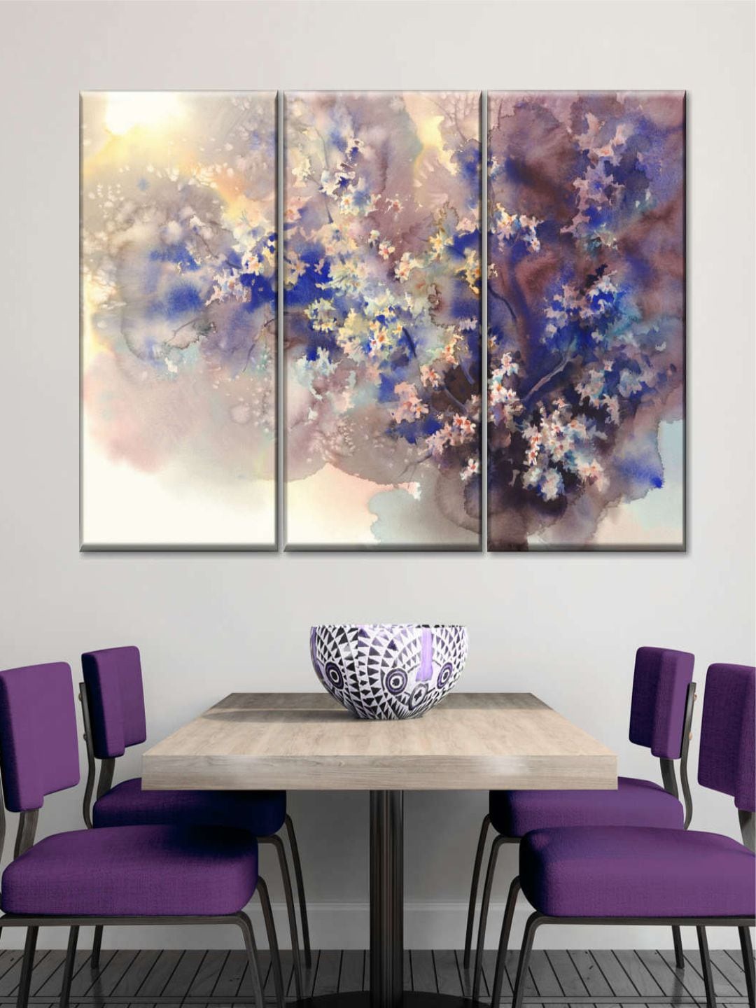 

POSTERS AND TRUSS Grey & Blue 3 Pieces Cherry Floral Abstract Wall Art