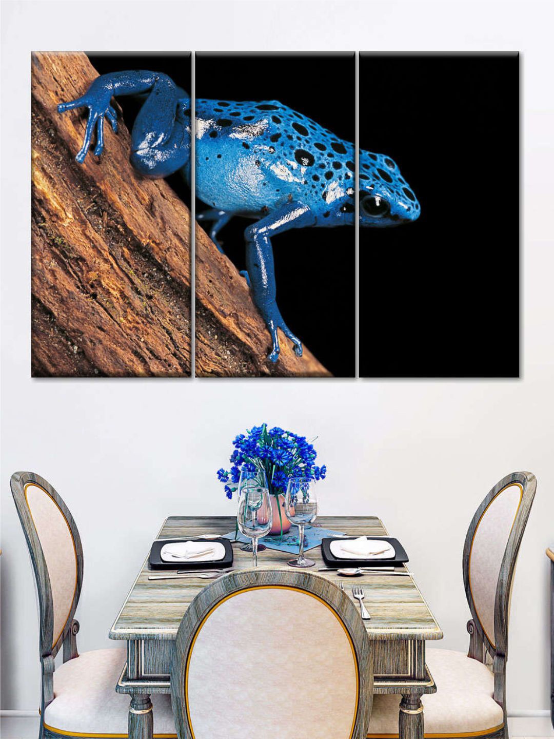 

POSTERS AND TRUSS Blue 3 Pieces Poison Arrow Frog Printed Framed Wall Art