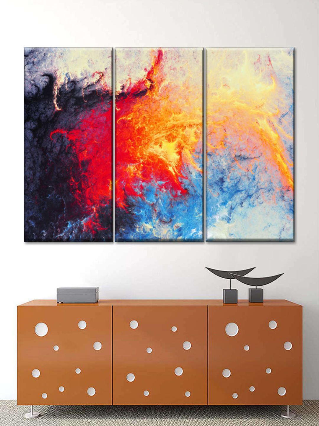 

POSTERS AND TRUSS Red & Blue 3 Pieces Ice Flame Abstract Painting Wall Art