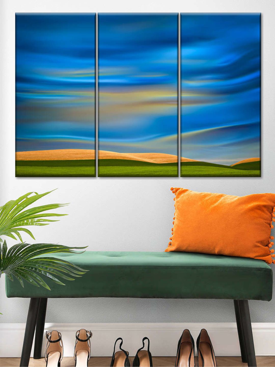 

POSTERS AND TRUSS Blue 3 Pieces Abstract Printed Framed Wall Art