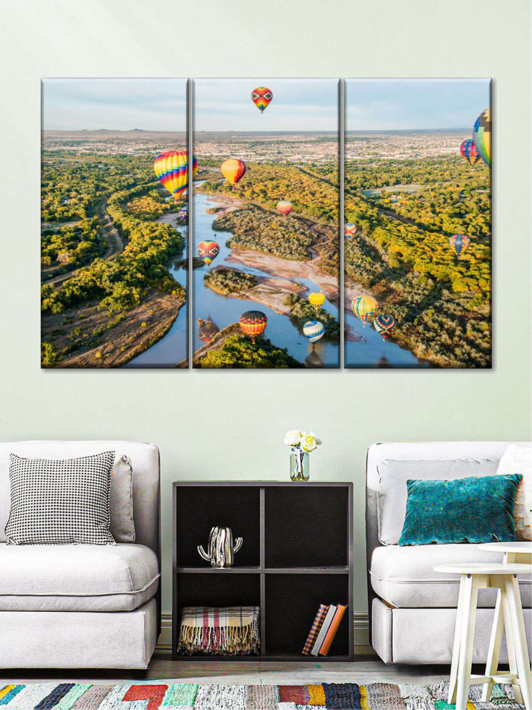 

POSTERS AND TRUSS Green & Blue 3 Pieces Balloons Over Rio Grande Wall Art