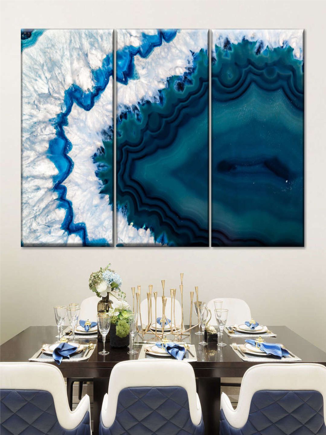 

POSTERS AND TRUSS Grey & Blue 3 Pieces Amethyst Geode Macro Painting Wall Art