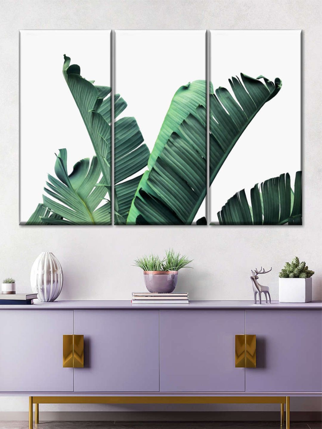 

POSTERS AND TRUSS Green 3 Pieces Thick Banana Leaves Printed Framed Wall Art