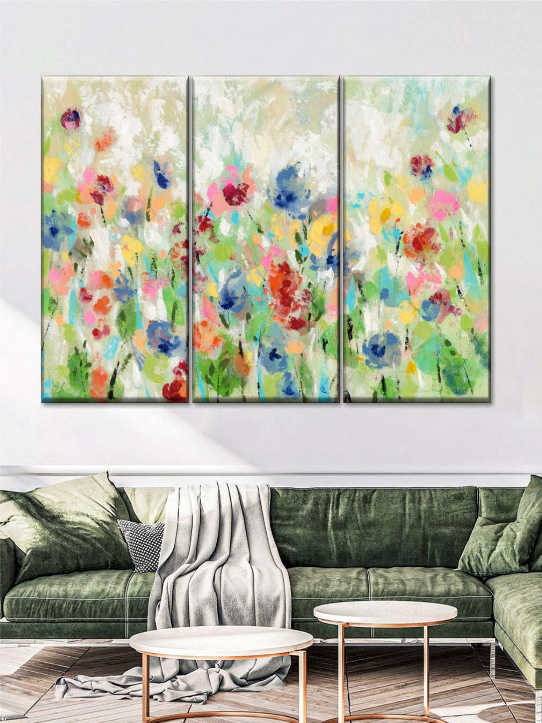 

POSTERS AND TRUSS Green 3 Pieces Springtime Meadow Flowers Printed Framed Wall Art