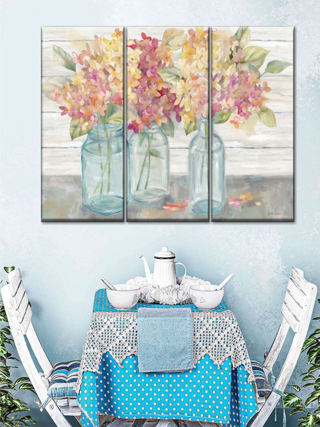 

POSTERS AND TRUSS Beige & Blue 3 Pieces Painting Wall Art