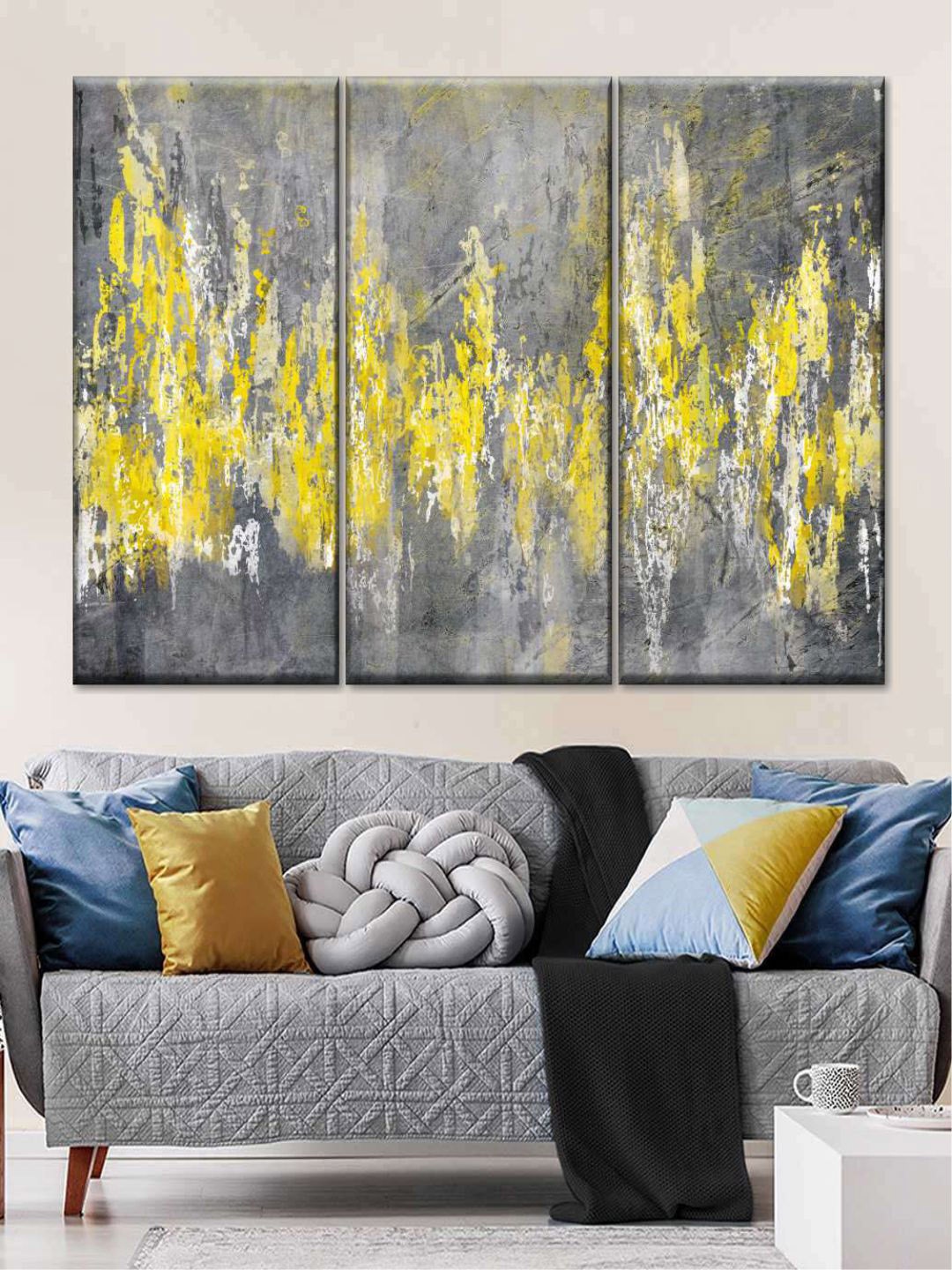 

POSTERS AND TRUSS Yellow & Grey 3 Pieces Painting Wall Art