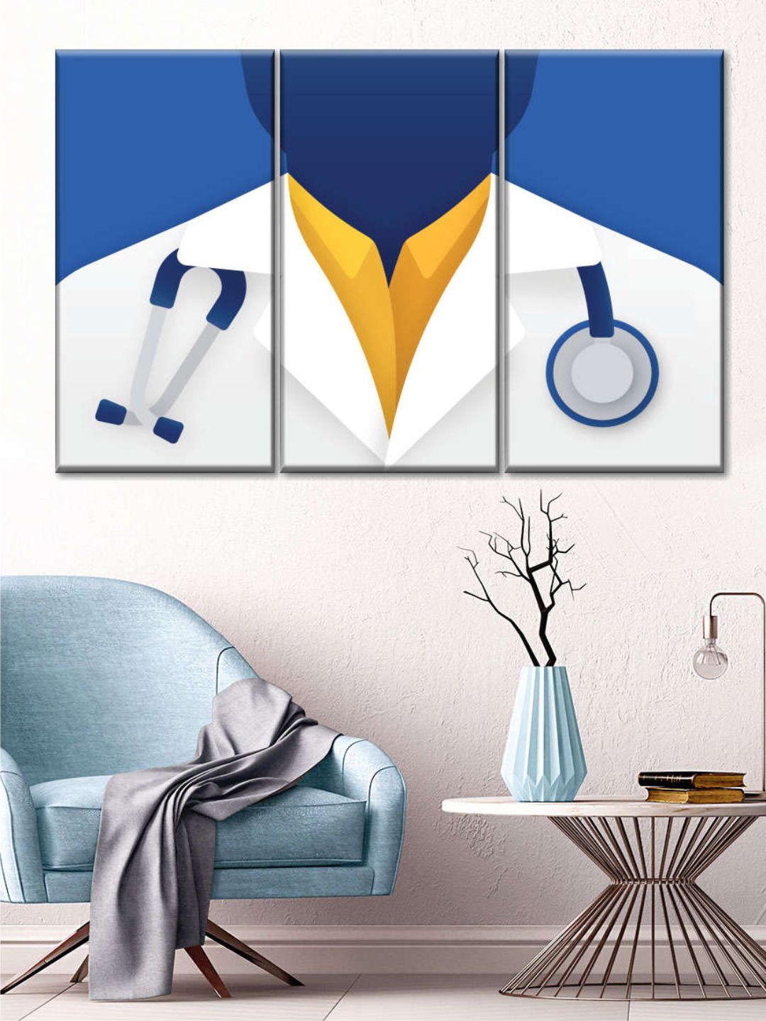 

POSTERS AND TRUSS Blue & White 3 Pieces Medical Doctor Illustration Painting Wall Art