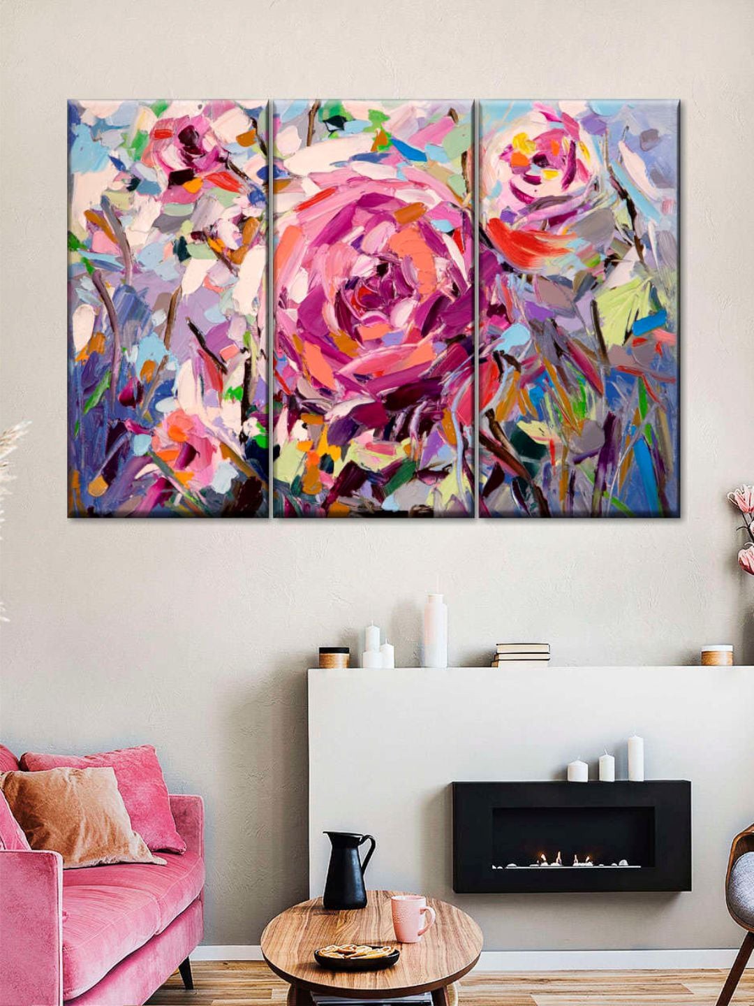 

POSTERS AND TRUSS Pink & Blue 3 Pieces The Scent Of Roses Painting Wall Art
